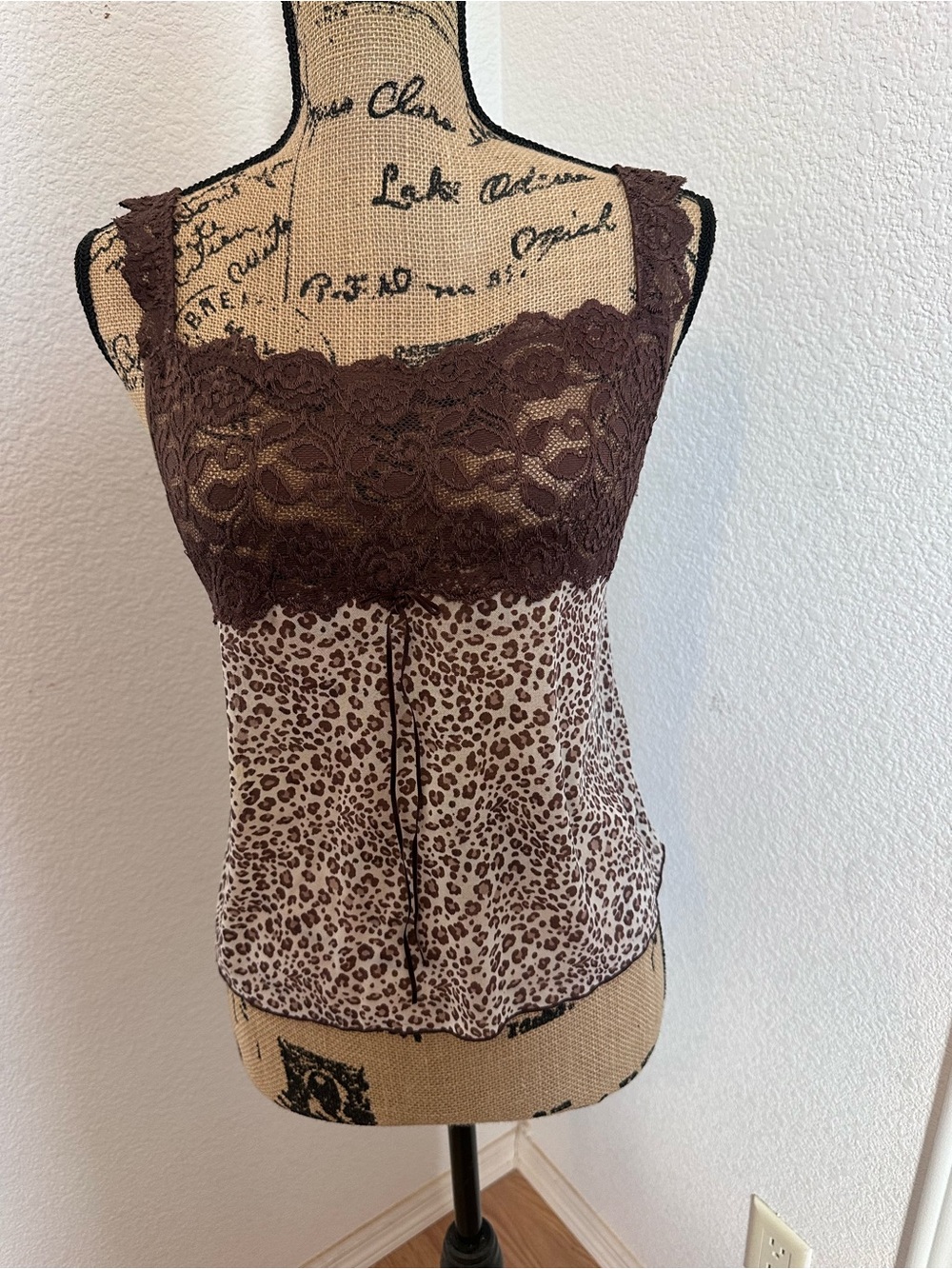 Lace-Trim Leopard Print Camisole Tank - Brown